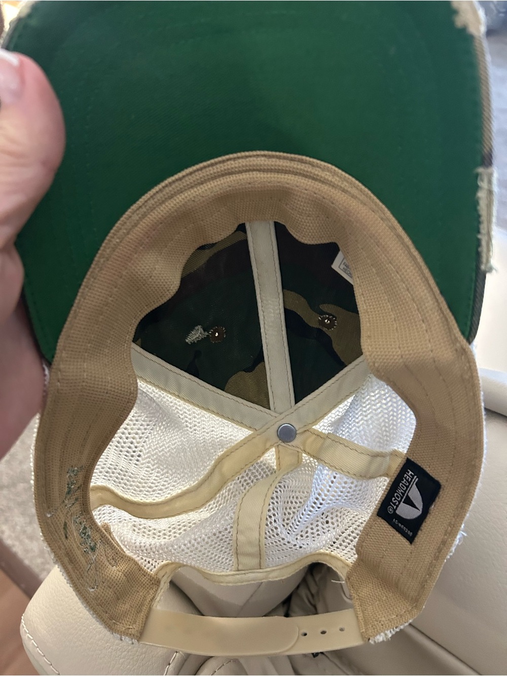 Judith March Camo Mesh Trucker Hat with Pearl "21" Patch, OS, Distressed - Picture 4 of 7